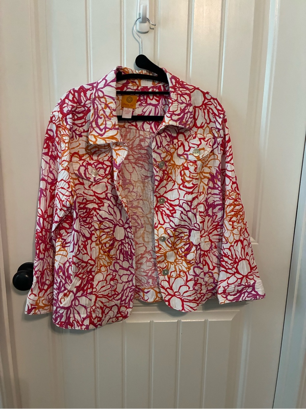 Ruby Rd. Floral Button-Front Jacket in White with Pink & Orange